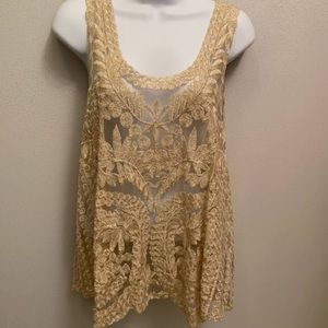 Gold sparkly embroidered tank top